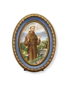 5 1/2" x 7 1/2" Oval Gold-Leaf Frame with a Saint Francis Print-P65