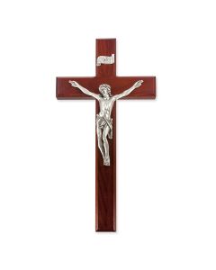 12" Dark Cherry Wood Cross with Fine Pewter Corpus