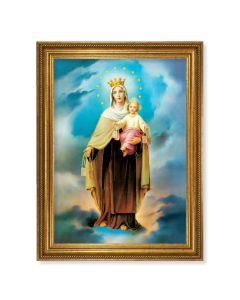 23.5" x 31" Antique Gold Leaf Beveled Frame, Roping Detail with 19" x 27" Our Lady of Mount Carmel Textured Art