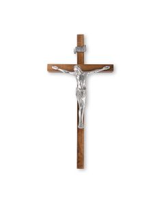 12" Walnut Cross with a Fine Pewter Corpus