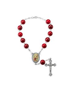 St. Christopher Red Glass Bead Auto Rosary