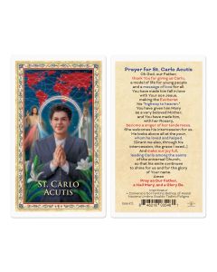 St. Carlo Acutis Gold Stamped Laminated Holy Card  Pk 25