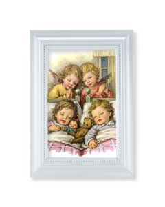 5 1/2 X 7" Pearlized White Frame with a Guardian Angels with Twins Print