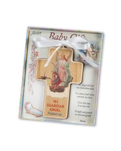 3-3/8" x 5" Laser Cut Wood Guardian Angel Cross