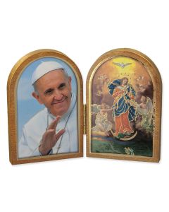 Pope Francis and Our Lady Untier of Knots Standing Natural Wood Diptych