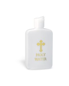 4 1/2" 4 oz. Plastic Gold Stamped Holy Water Bottle (DROPSHIP ORDER MUST BE INCREMENT OF 100)