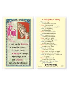 Thought for Today Alcoholics Holy Card