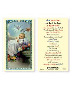 Baptism with God Sent You The Best He Had a Baby Girl Holy Card