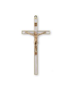 7" White Epoxied Cross with Museum Gold Tone Corpus-P65