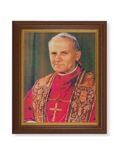 10 1/2" x 12 1/2" Walnut Finish Beveled Frame with 8" x 10" Saint Pope John Paul ll Textured Art