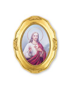 3 1/2" x 4 1/2" Gold Leaf Framed with a Sacred Heart of Jesus Print-P65