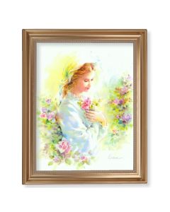 13 1/2" x 16 9/16" Gold Leaf Antique Finished Frame with 11" x 14" Blanc: Mystical Rose Textured Art