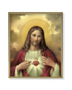 8" x 10" Gold Plaque Frame with a Sacred Heart of Jesus Print