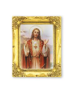 3" x 2" Antique Gold Frame with Sacred Heart of Jesus Print-P65