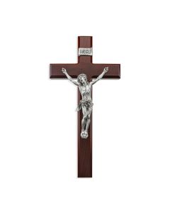 12" Dark Cherry Crucifix with Antique Fine Pewter Corpus