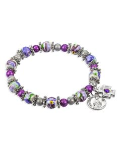 Purple and Amethyst Blessed Beads Bracelet with Saint Dymphna Medal