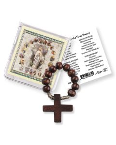Dark Brown Wood Cross Rosary Ring with Prayer Card -P65