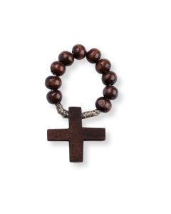 Dark Brown Wood Rosary Ring with Wood Cross-P65