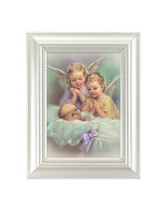 5 1/2 X 7" Pearlized White Frame with a Guardian Angels Print