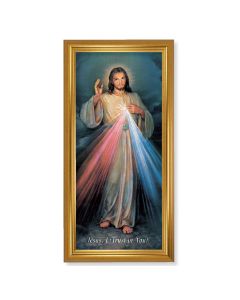 17 1/4" x 33 1/4" Antique Gold Leaf Finished Beveled Frame with 14" x 30" Divine Mercy Textured Art