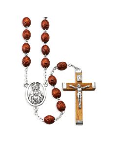 Brown Wood Carved Bead Rosary