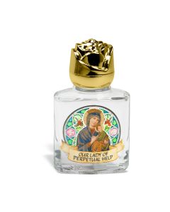 8 ml. 2" Glass Our Lady of Perpetual Help Holy Water Bottle with Gold Rose Cap