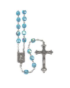 Aqua Glass Bead Rosary with Deluxe Center and Crucifix