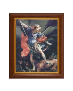 10 1/2" x 12 1/2" Walnut Finish Beveled Frame with 8" x 10" Reni: St. Michael Textured Art