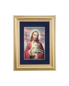 5 1/4" x 6 3/4" Gold Leaf Frame-Navy Blue Matte with a 2 1/2" x 3 3/4" Good Shepherd Print