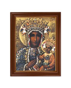15 1/2" x 19 1/2" Walnut Finish Frame with Gold Accent and a 12" x 16" Our Lady of Czestochowa Textured Art