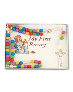 Multicolored Wood Bead Corded Rosary, Boxed