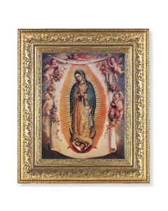 12 1/2" x 14 1/2" Ornate Gold Leaf Antique Frame with 8" x 10" Our Lady of Guadalupe Print