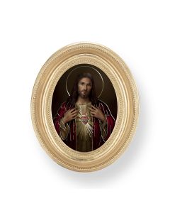 3 1/2" x 4 1/2" Gold Oval Frame with a Simeone: Sacred Heart of Jesus Print-P65
