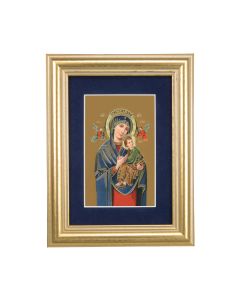 5 1/4" x 6 3/4" Gold Leaf Frame-Navy Blue Matte with a 2 1/2" x 3 3/4" Our Lady of Perpetual Help Print