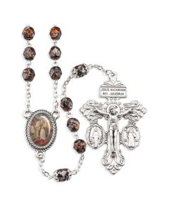 7mm St Joseph Terror of Demons Copper Metallic Flake Bead Rosary, Boxed