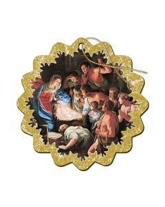 3 1/2" x 3 1/2" Fine Art Wooden Christmas Ornament with Gold Accents