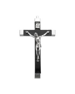 4 1/4" Black Wood Nickel Bound Crucifix with Antiqued Silver Corpus
