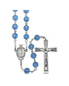 Sapphire Faceted Crystal Bead Rosary, Boxed