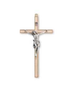 7" Gold Finish Pearlized Metal Cross with Fine Pewter Corpus-P65
