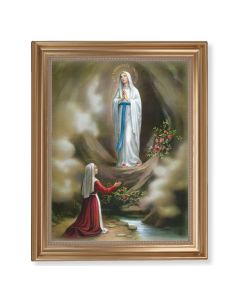 13 1/2" x 16 9/16" Gold Leaf Antique Finished Frame with 11" x 14"  Our Lady of Lourdes Textured Art