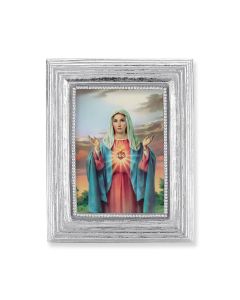 3 3/4" x 4 1/2" Silver Frame with a Immaculate Heart of Mary Print-P65