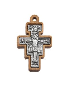 1 3/4" Silver Oxidized San Damiano Cross Set in Olive Wood