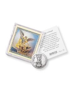 Saint Michael Pocket Coin with a Holy Card in a Clear Pouch-P65