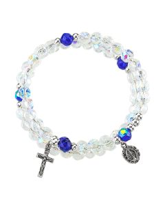Clear Aurora Borealis Bead 5-Decade Spiral Wrap Rosary Bracelet