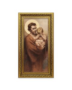 11 5/8" x 19" Ornate Gold Leaf Wood Frame with a Chambers: St. Joseph Holding Crying Baby Jesus Textured Art