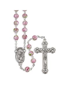 White and Pink Mosaic Glass Bead Rosary