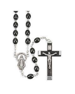 Black Boxwood Oval Bead Rosary