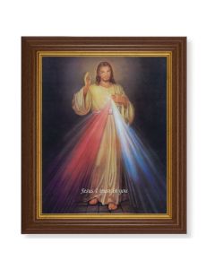 10 1/2" x 12 1/2" Walnut Finish Beveled Frame with 8" x 10" Divine Mercy Textured Art