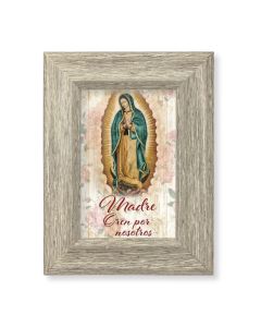 6 1/2" x 8 1/2" Grey Weathered Frame with Our Lady of Guadalupe Artwork on Wood Plaque