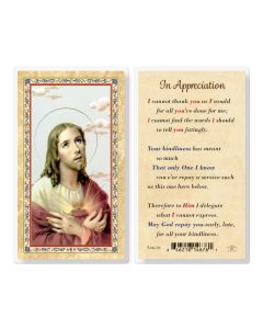 In Appreciation - Sacred Heart of Jesus Laminated Holy Card. Inc. of 25